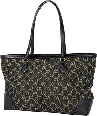 Gucci Black Denim Leather Shoulder Bag Tote Bag (Pre-Owned)