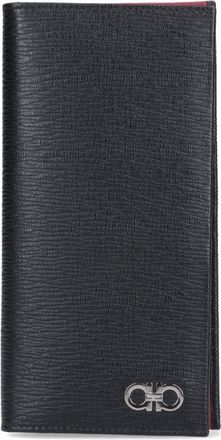 Ferragamo Black Organizer Gancini Pebbled Leather Wallet