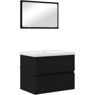 vidaXL Juego De Muebles De Ba&ntilde;o 3 Pcs Roble Negro Madera Contrachapada Vidaxl