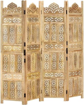 vidaXL Hand carved 4-Panel Room Divider 160x165 cm Solid Mango Wood vidaXL