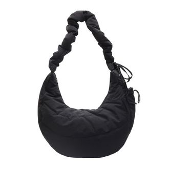 Generic Simple Pleated Bag Large Capacity Quilted Shoulder Bag Commute Bag (Black)