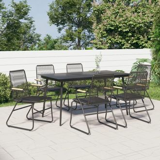 vidaXL Juego De Comedor Para Jard&iacute;n 7 Piezas Rat&aacute;n Pvc Negro Vidaxl