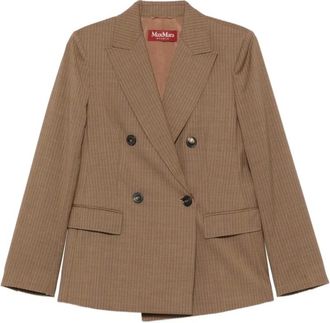 Max Mara Plain-weave Wool Double-Breasted Jacket - female - Max Mara Studio - Blazers - Brown - XL - Jackets
