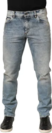 Dolce & Gabbana Blue Washed Mid Waist Straight Men Denim Jeans Cotton Elastane Clothing