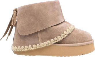 Mou Platform Boot Folding - Dames - Enkellaarsjes - Beige - 40 EU - Wol - Schoenen