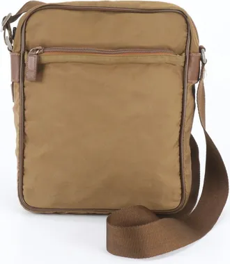 Prada Brown Leather Nylon Messenger Bag Shoulder Bag (Pre-Owned)