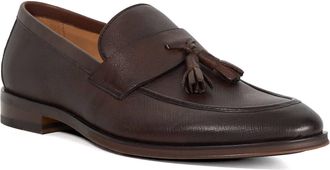 Dune London Mens Showman Leather Textured Tassel Formal Shoes Size UK 12 Flat Heel Loafers Brown