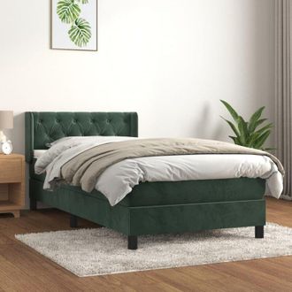vidaXL Cama Box Spring Con Colch&oacute;n Terciopelo Verde Oscuro 80x200 Cm Vidaxl