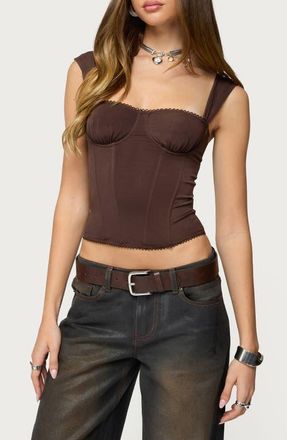 Edikted Marcella Mesh Corset Tank in Brown at Nordstrom, Size X-Large
