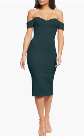 Dress The Population Bailey Off The Shoulder Bodycon Dress In Pine