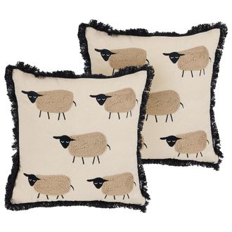 Beliani Beliani - Conjunto De 2 Cojines Almohada Beige Minimalista Motivo Oveja Flecos Borlas 45 X 45 Cm Bannu