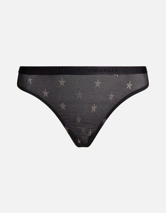 Tommy Hilfiger Womens Silver Stars Lace Thong, Black - Size: 14