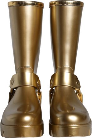Dolce & Gabbana Metallic Gold Rubber PVC Rain Boots Womens Shoes
