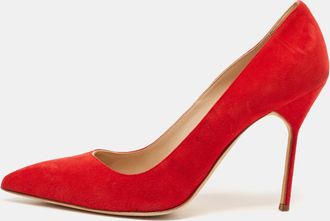 Manolo Blahnik Red Suede Bb Pointed Toe Pumps