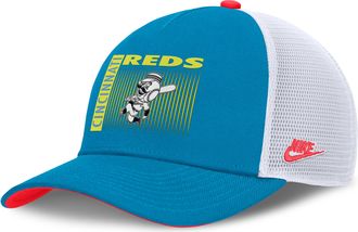 Nike Cincinnati Reds Neon 90s Rise Nike Mens Dri-FIT MLB Trucker Adjustable Hat in Blue | NB520GMTR75-53M