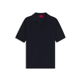 HUGO BOSS Johnny-collar knit polo in a cotton-linen jacquard