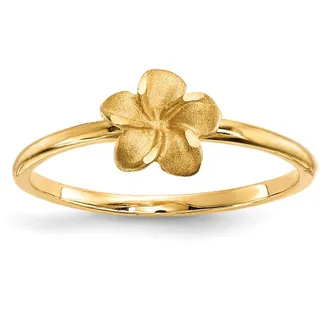 Diamond2Deal 14k Yellow Gold Satin & Diamond-cut Plumeria Ring