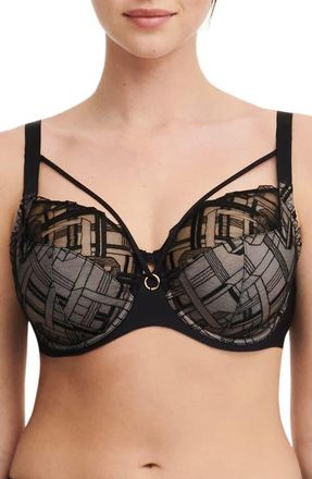 Chantelle Graphic Support Lace Underwire Full Coverage Bra in Black-11 at Nordstrom, Size 38G