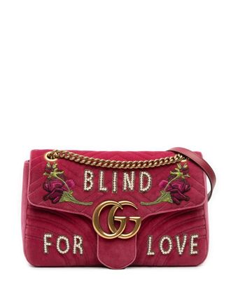 Gucci 2016-2025 Large GG Marmont Matelasse Velvet Embroidered Blind For Love shoulder bag - Pink