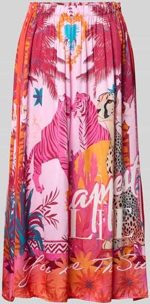 Miss Goodlife Midirock aus reiner Viskose mit Allover-Motiv-Print in Rot, Gr&ouml;&szlig;e XL