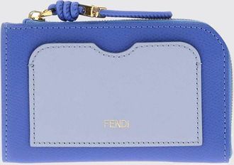 Fendi Portacarte bicolore in pelle di vitello con zip e anello