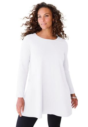 Roaman's Ultimate Long Sleeve Crewneck Swing Tunic in White at Nordstrom, Size 12