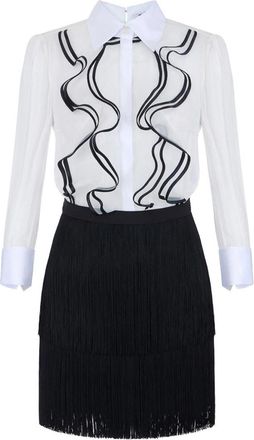 Elisabetta Franchi Ivory And Black Midi Dress