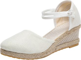 Generic Women Slope Heel Linen Summer Sandals Fashionable Thick Platform Beach Footwear Comfortable Casual Walking Shoes (White, 6.5)