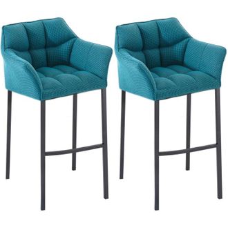 Clp Clp - Set De 2 Taburete De Bar Damaso En Tela Con Base De 4 Patas Turquesa Negro