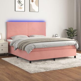 vidaXL Vidaxl - Cama Box Spring Colch&oacute;n Y Led Terciopelo Rosa 160x200 Cm
