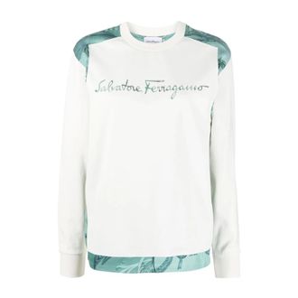 Ferragamo Rondgebreide trui met ronde hals en geborduurd logo - Dames - Sweatshirts - Wit - XS - Katoen - Hoodies & sweatvesten