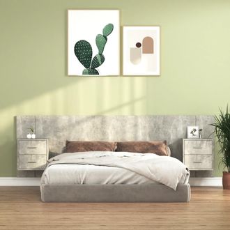 vidaXL Cabecero De Cama Y Mesitas Madera Contrachapada Gris Hormig&oacute;n Vidaxl