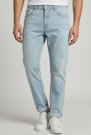 Pepe Jeans London Straight-Jeans PEPE JEANS BYRON FS POWDERED BLUE, Herren, Gr. 30, L&auml;nge 34, light blau, Denim/Jeans, Obermaterial: 99% Baumwolle, 1% Elasthan, Destroy