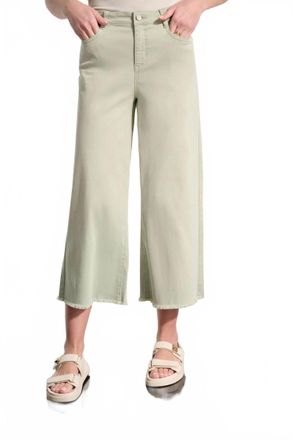 Joseph Ribkoff Wide Leg Frayed Cropped Jeans In Seafoam