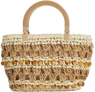 Dune London Dahlia Raffia Bead Detail Tote in Natural at Nordstrom