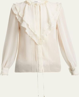 Chloé Ruffle Button-Down Silk Top