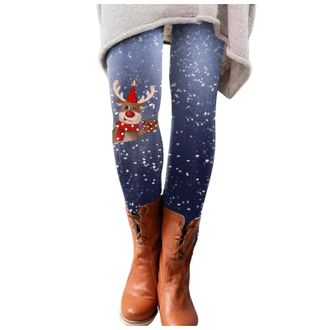 Generic Christmas Tights for Women High Waisted Stretchy Fabric with Festive Holiday Prints Featuring Reindeer Snowflakes Santa Great for Yoga Running Workout