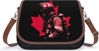 Generic Firefighter Canadian Flag Womens Crossbody Bag Fashion Shoulder Handbags Message Tote Bag with Adjustable Strap