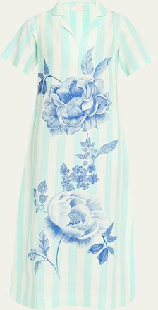 Verandah Peonies and Stripe Midi Shirtdress