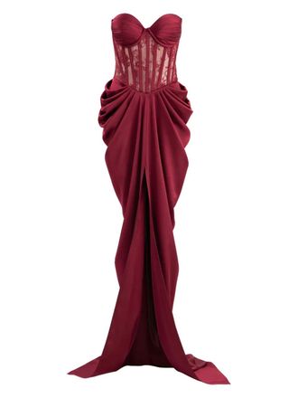 Ana Radu Maxi-jurk met korset en kant - Rood