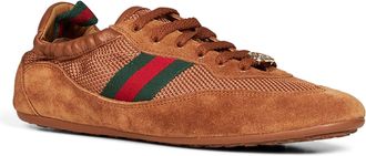 Gucci Womens Sneakers Shift Brown Suede Calfskin Trainers