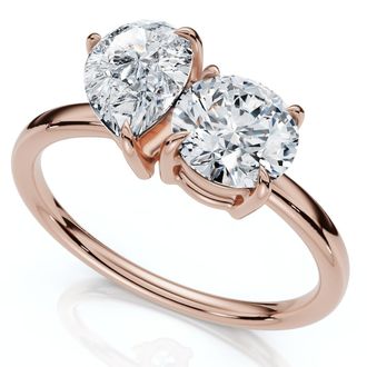Pompeii3 1 1/2Ct Round and Pear Toi et Moi Diamond Ring 14k Gold or Pt Lab Grown