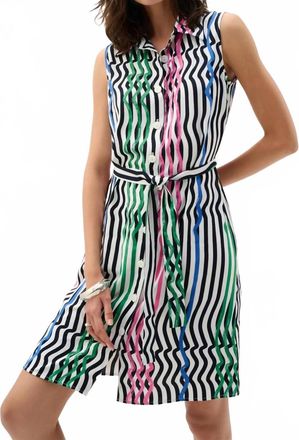 Joseph Ribkoff Belted Shirt Dress In Vanilla/multi Wavy