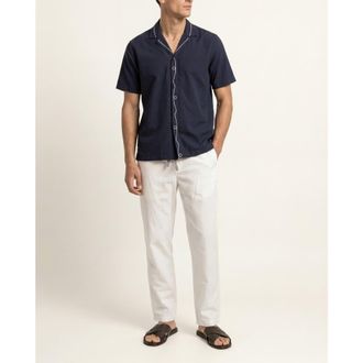 Orlebar Brown Maitan Embroidery Relaxed Fit Embroidered Seersucker Shirt in Night Iris at Nordstrom, Size Xx-Large