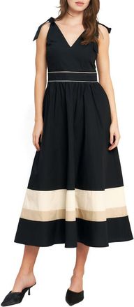 Flying Tomato Bow Shoulder Midi Dress in Black Cream at Nordstrom Rack, Size Medium