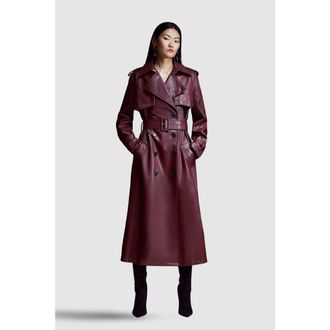 Karen Millen Tailored Faux Leather Belted Trench Coat in Oxblood at Nordstrom, Size 10