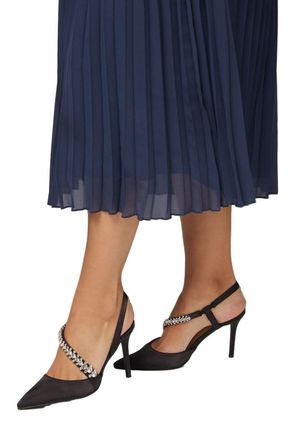 Wallis Figgy Satin Embellished Asymmetric High Stiletto Heel Court Shoes, 6, Black