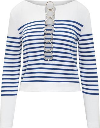 Seafarer White Stripes Boat Neck Sweater