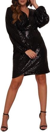 Chi Chi London Sequin Long Sleeve Dress in Black at Nordstrom Rack, Size 16W
