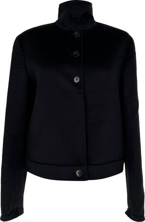 Jil Sander Collared Buttoned Jacket in Black Angora